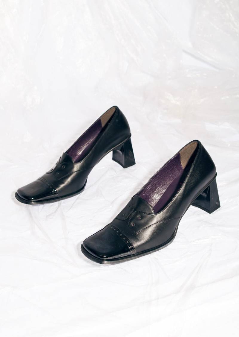 Vintage 90Er Jahre Tabu Blockabsatz Schuhe in Schwarz Deadstock Lederschuhe Gr.40 von InterzoneVntg