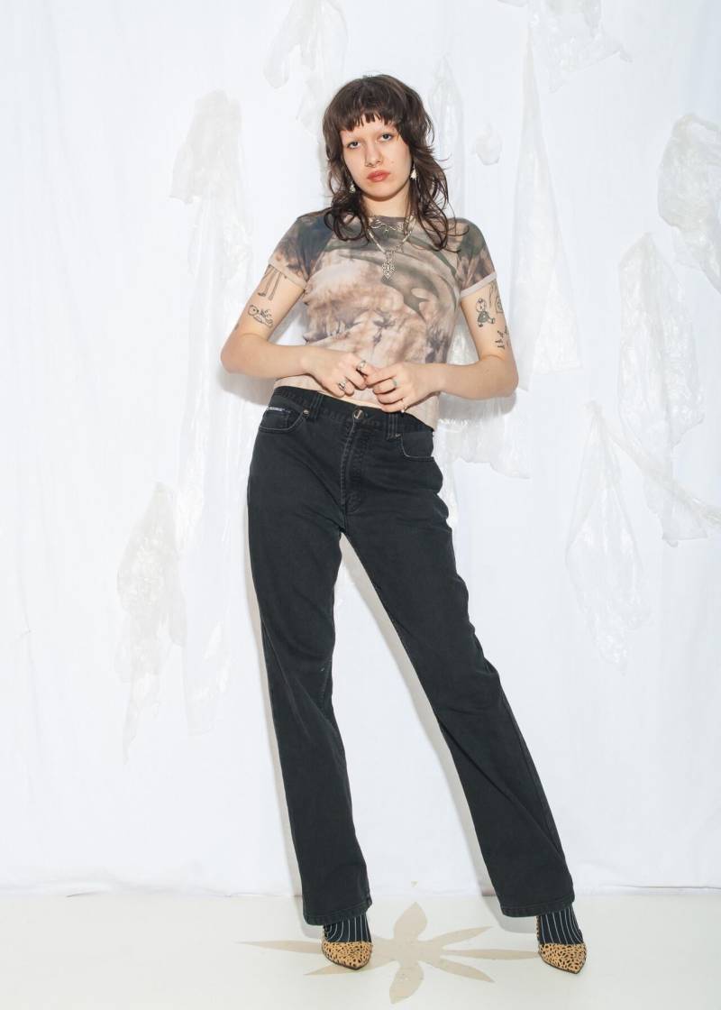 Vintage 90S Boyfriend Jeans in Faded Black - Grunge Denim Hose Y2K Style Gerippte Size L von InterzoneVntg