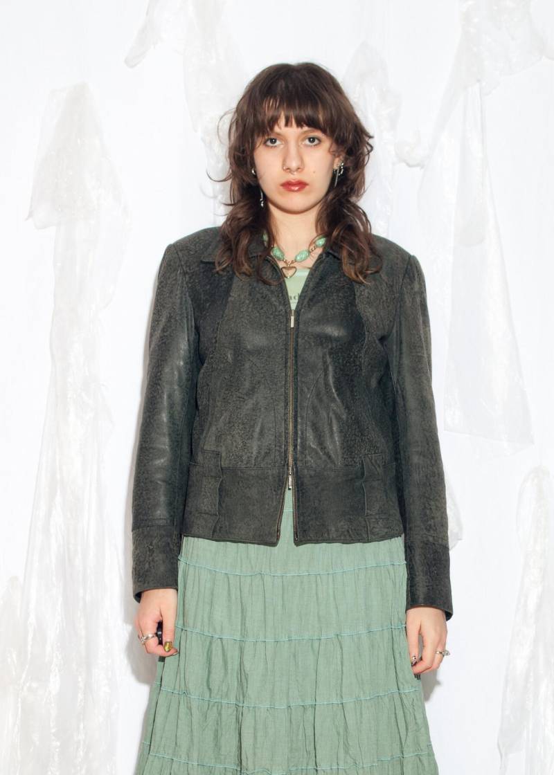 Vintage 90S Lederjacke in Grau - 1990S Y2K Grunge Weiche Two Way Zip Outerwear Size L von InterzoneVntg
