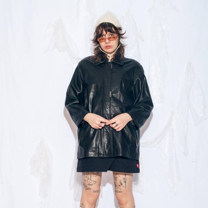 Vintage 90S Ledermantel in Schwarz Von Biba + Pariscop - Boyfriend Fit Oversized Jacke Im 2000S Style Gr. L von InterzoneVntg