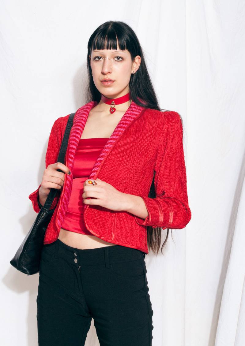 Vintage Blazer Jacke 70Er Designer Mantel Spitze Schulter 1970Er Rot Gewebter Made in Finland von InterzoneVntg