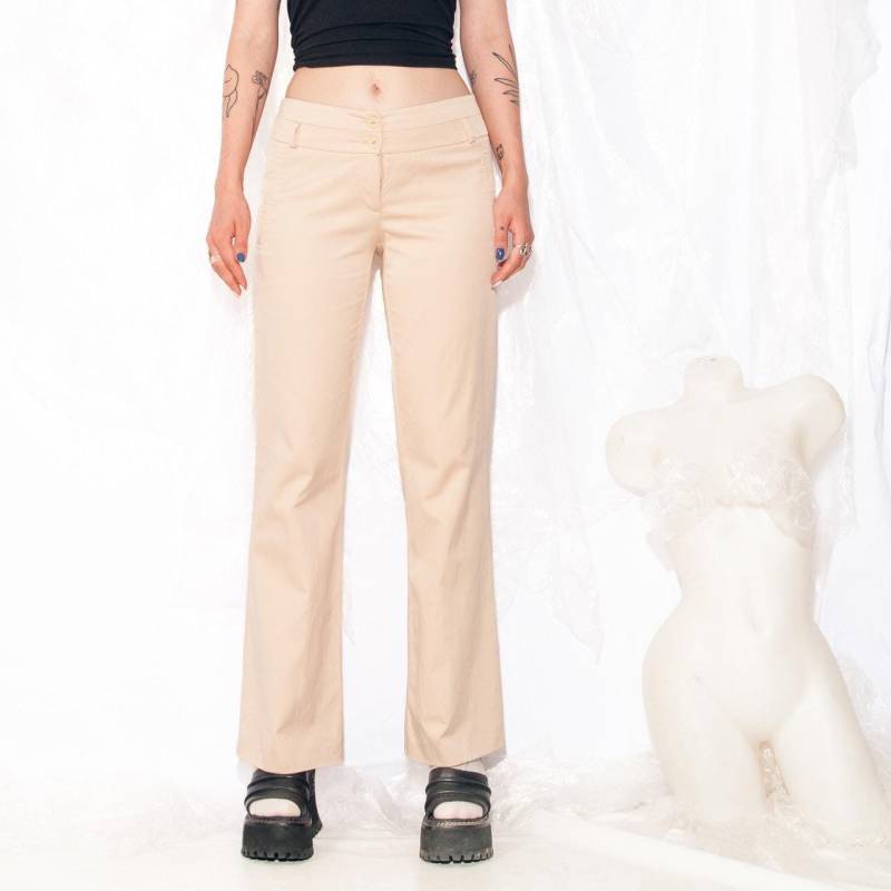 Vintage Flare Hose Y2K Minimalist Anzughose in Beige 2000S Soft Girl Aesthetic Light Academia Mittlerer Aufstieg Medium von InterzoneVntg