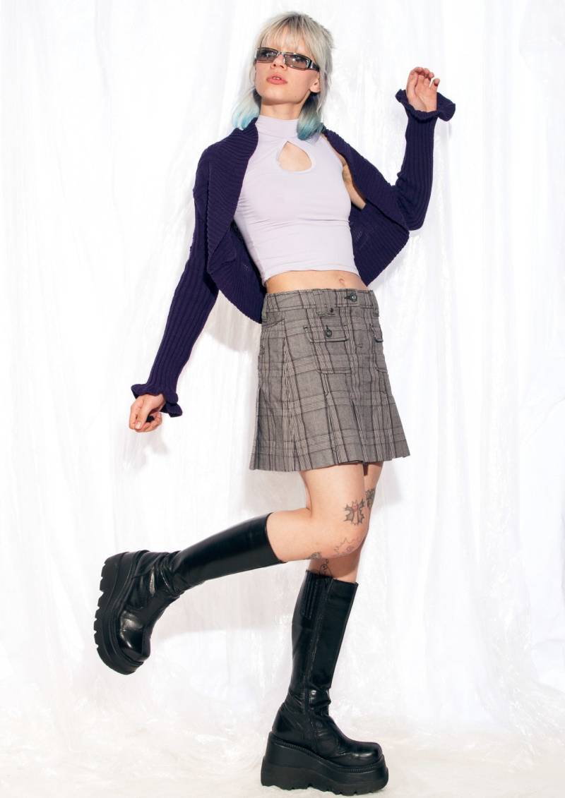 Vintage Gestrickter Bolero Y2K Shrug Strickjacke in Lila 2000S Fairycore Kurzarm-Top Gerippte Wolle von InterzoneVntg