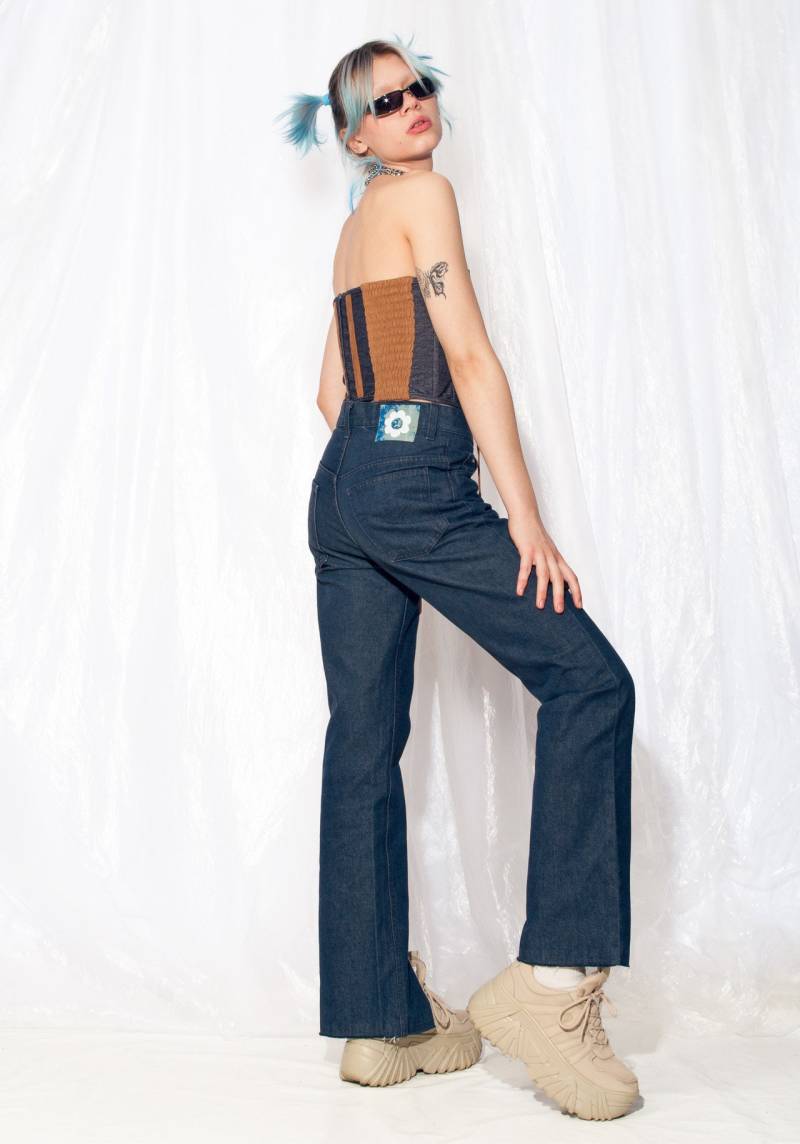Vintage Jeans 90Er Jahre Reworked Slit Daisy Patch Hose 1990Er Gerades Bein High Waisted W28 L32 Small S von InterzoneVntg