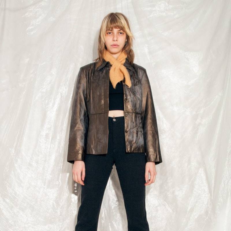 Vintage Lederjacke Y2K Überarbeiteter Rauchfarbener Mantel 2000S Upcycled Rave Grunge Blazer Größe M von InterzoneVntg