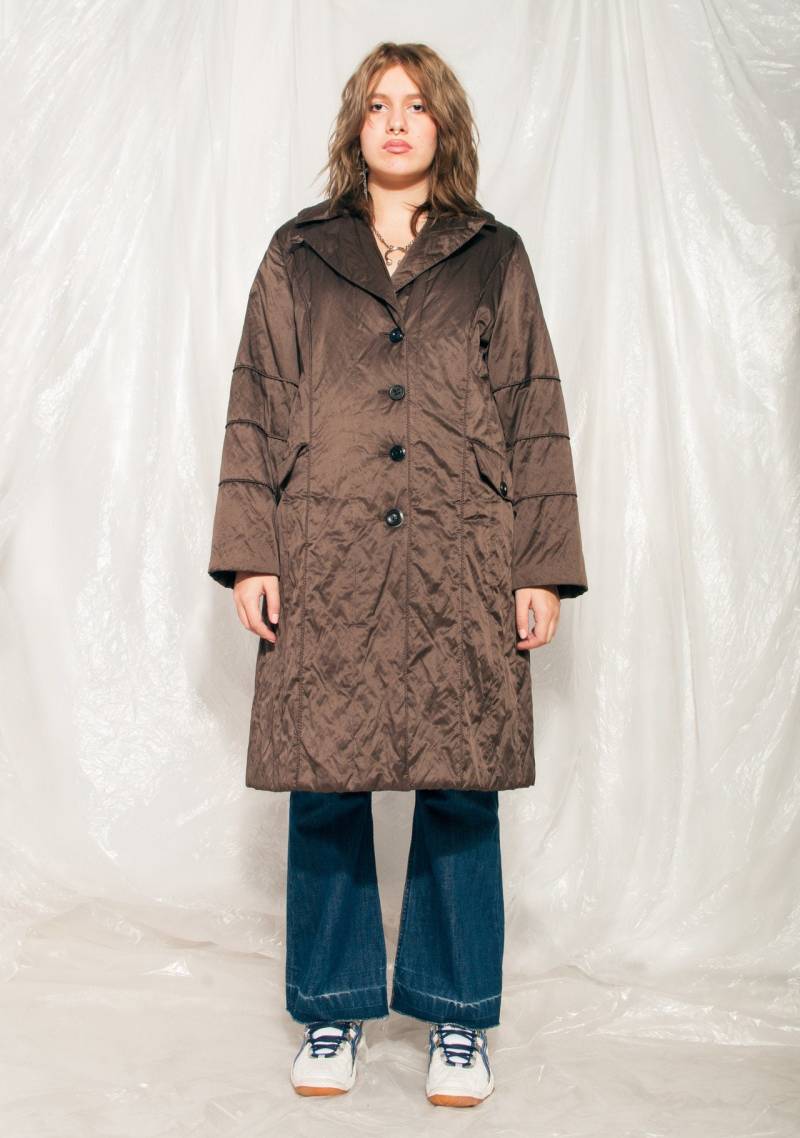 Vintage Mantel Y2K Satin in Braun 2000Er Upcycled Mismatched Button Steppjacke Fairycore Fairy Größe L Xl von InterzoneVntg