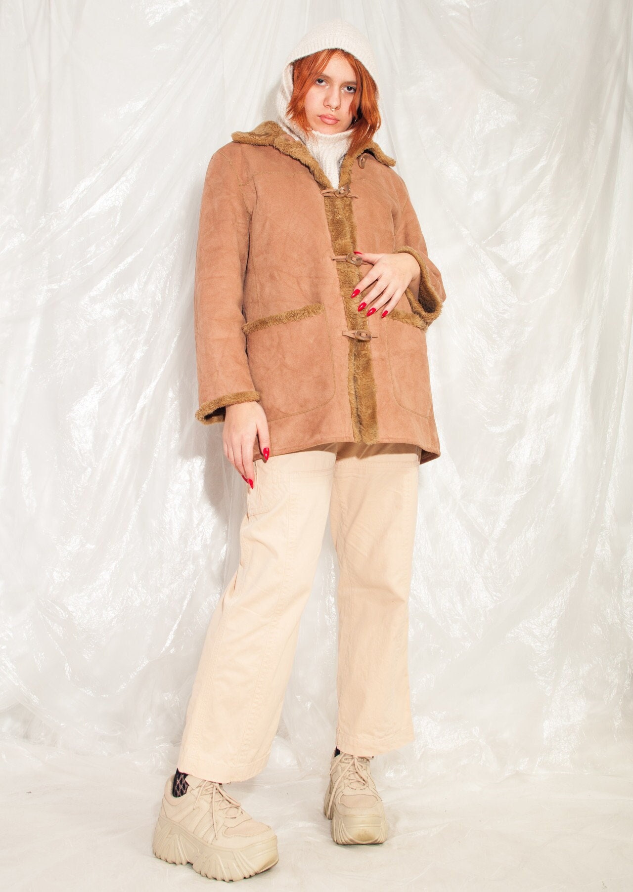 Vintage Mantel Y2K Wildlederimitat Jacke 2000Er Jahre Hippie Lane Vegan Leder Style von InterzoneVntg