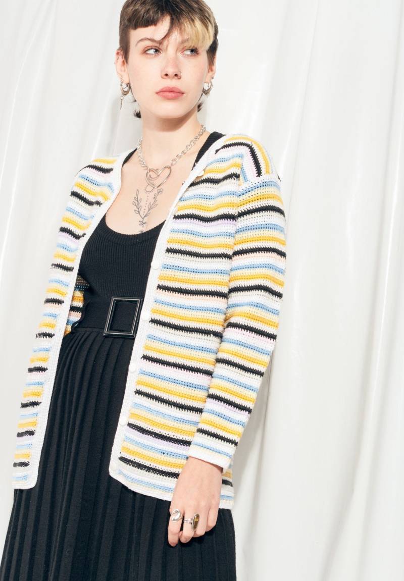 Vintage Pullover 80Er Jahre Handgestrickte Pastell Baumwolle Strickjacke 1980S Handstrickpullover Open Front Jacke von InterzoneVntg