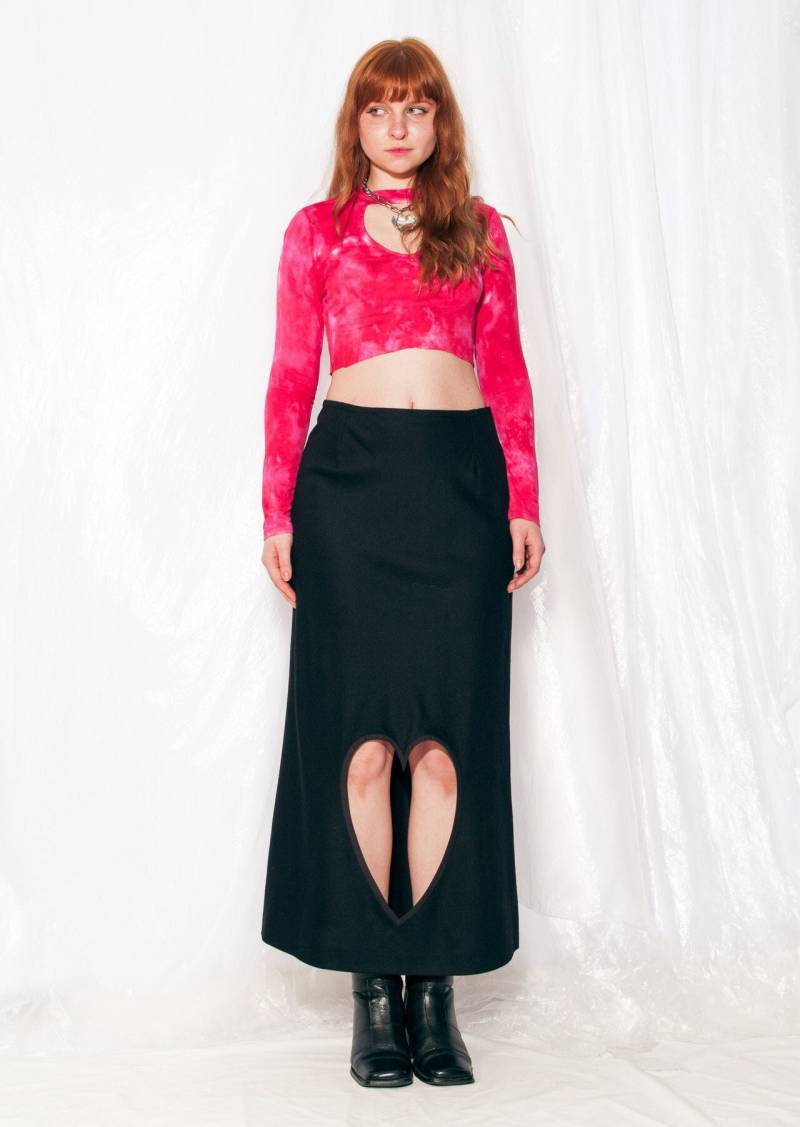 Vintage Rock 90Er Jahre Reworked Heart Cut Out Maxi in Schwarz 1990Er Y2K Upcycled Wolle Langer Gr.s von InterzoneVntg