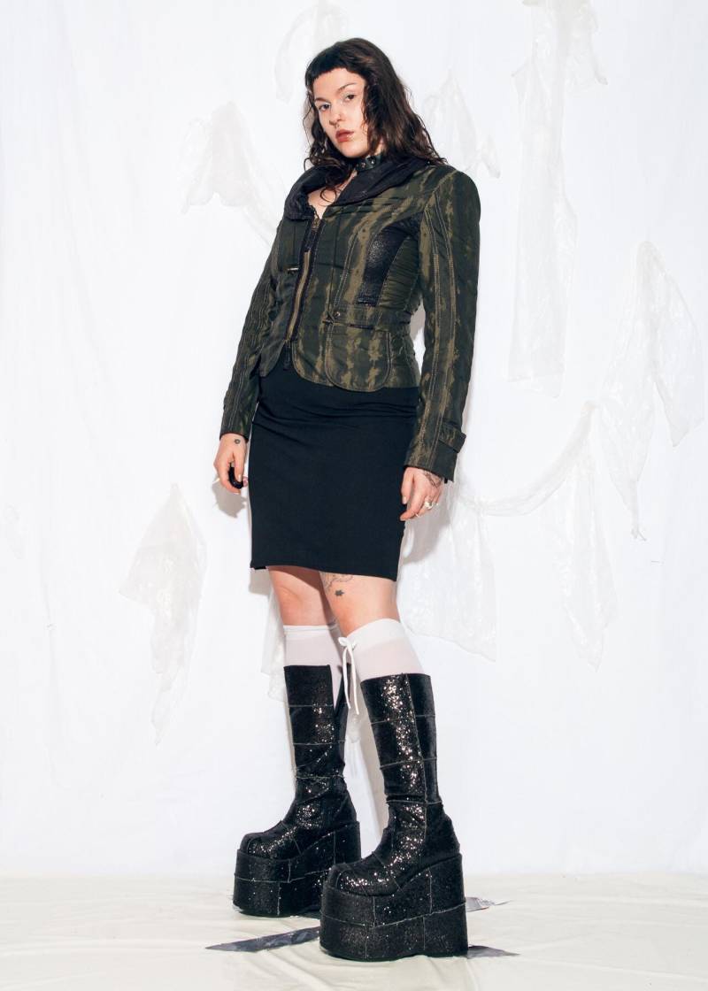 Vintage Y2K Biba Blazer in Grün Und Schwarz - 2000S Cyber Grunge Whimsigoth Jacket Size L von InterzoneVntg
