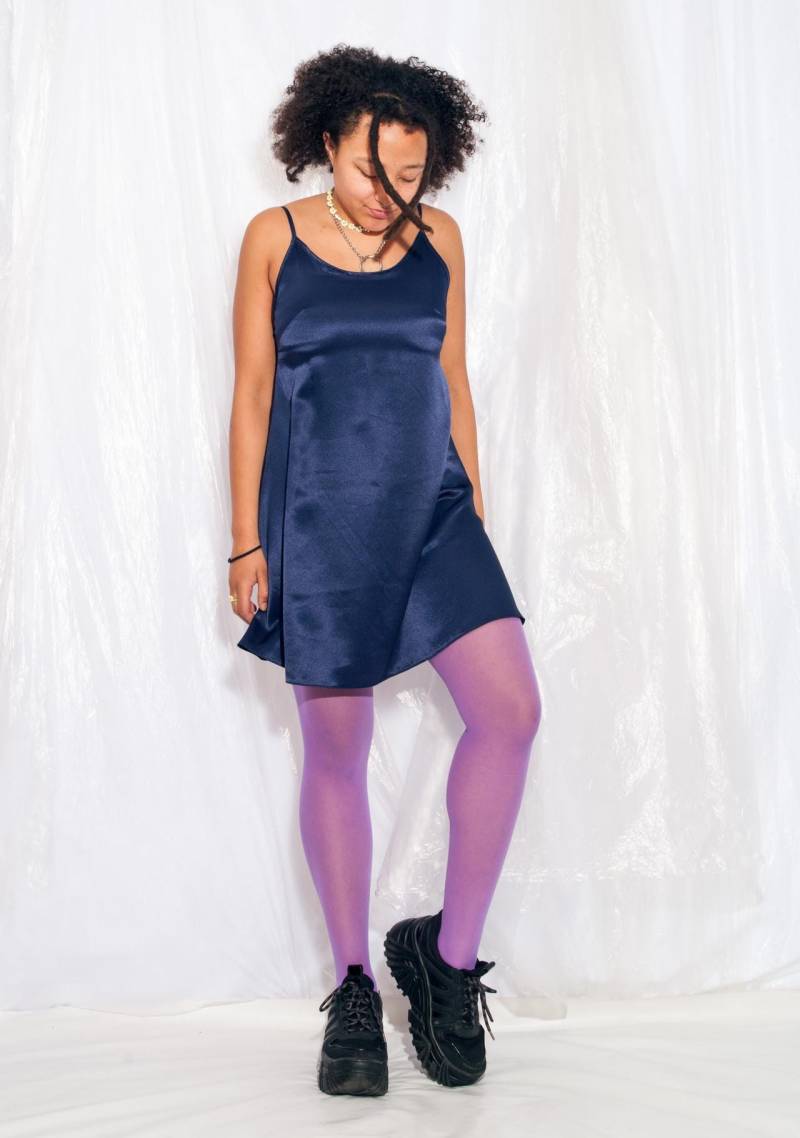 Vintage Y2K Blaues Mini Kleid - 2000Er Jahre Satin Slip Whimsigoth Style Sommermode Größe M von InterzoneVntg