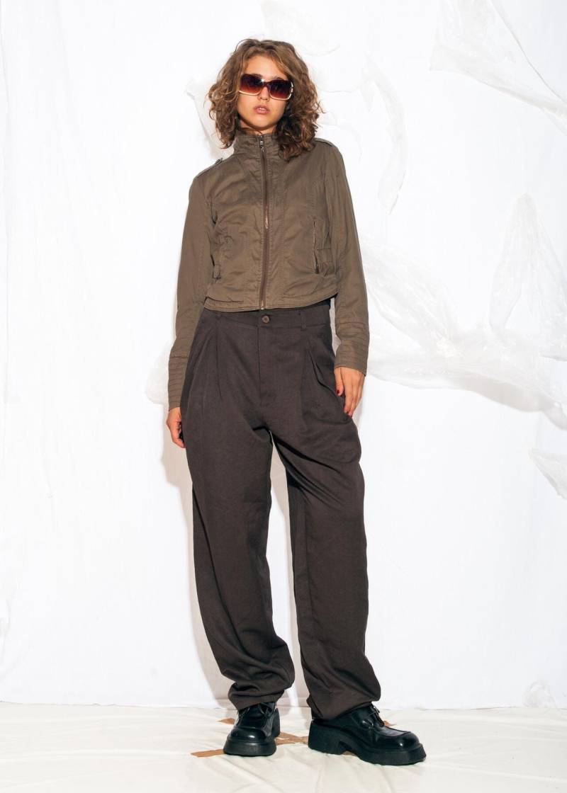 Vintage Y2K Bomberjacke in Khaki - 2000S Racing Short Coat Size L von InterzoneVntg