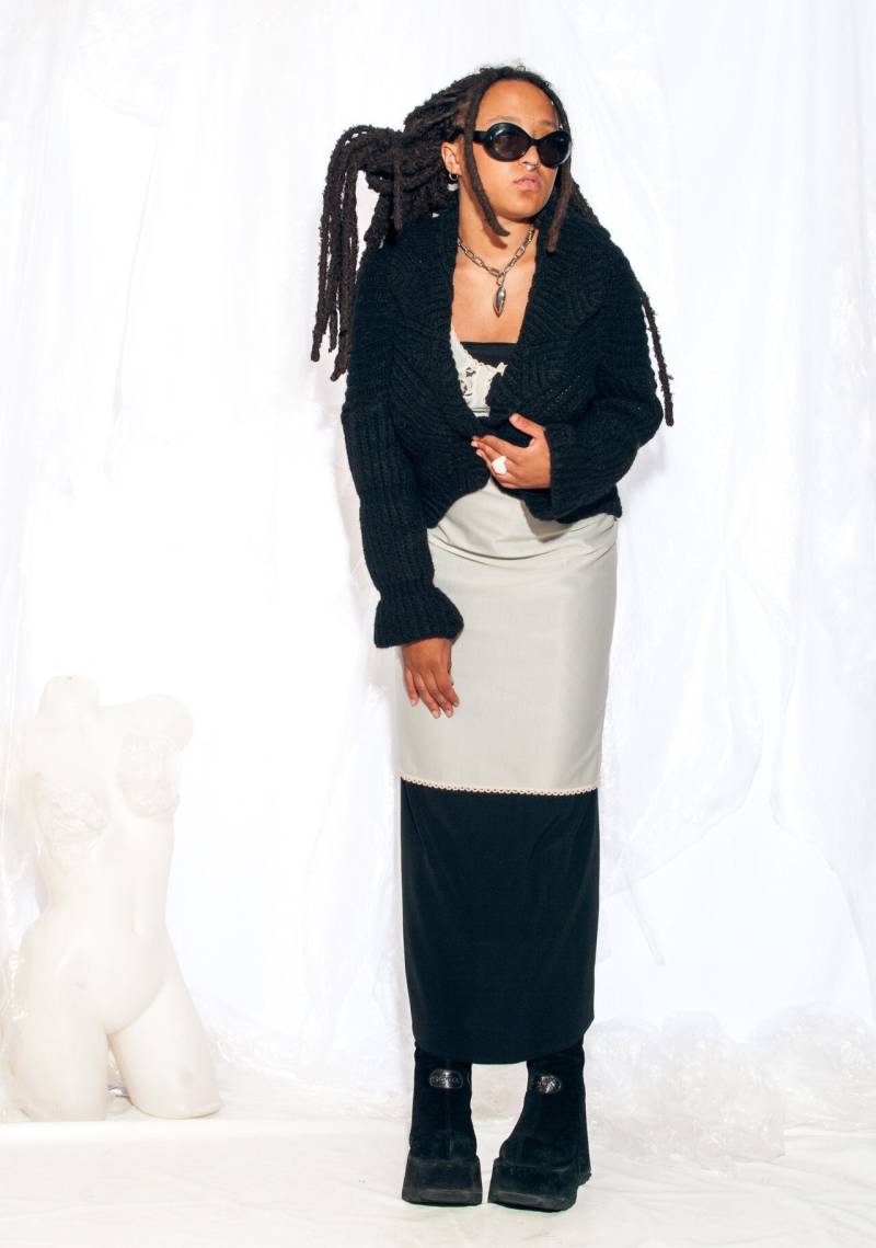 Vintage Y2K Cardigan in Schwarz Gestrickte 2000Er Jahre Fairycore Grunge Strick Top von InterzoneVntg