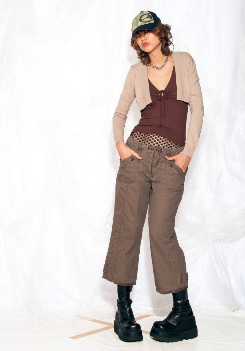 Vintage Y2K Cargo Capri Hose in Braun 2000Er Jahre Gorpcore Low Rise Extra Large von InterzoneVntg