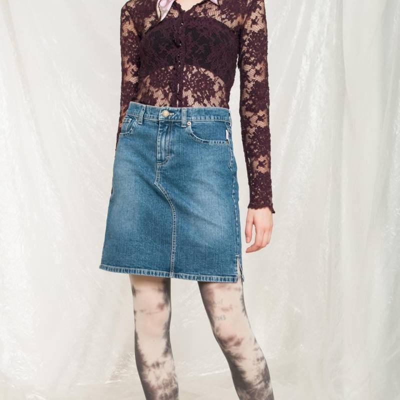 Vintage Y2K Crocker Mini Rock in Blauem Denim - 2000Er Jahre Low Rise Grunge Style Retro Fashion Size S von InterzoneVntg