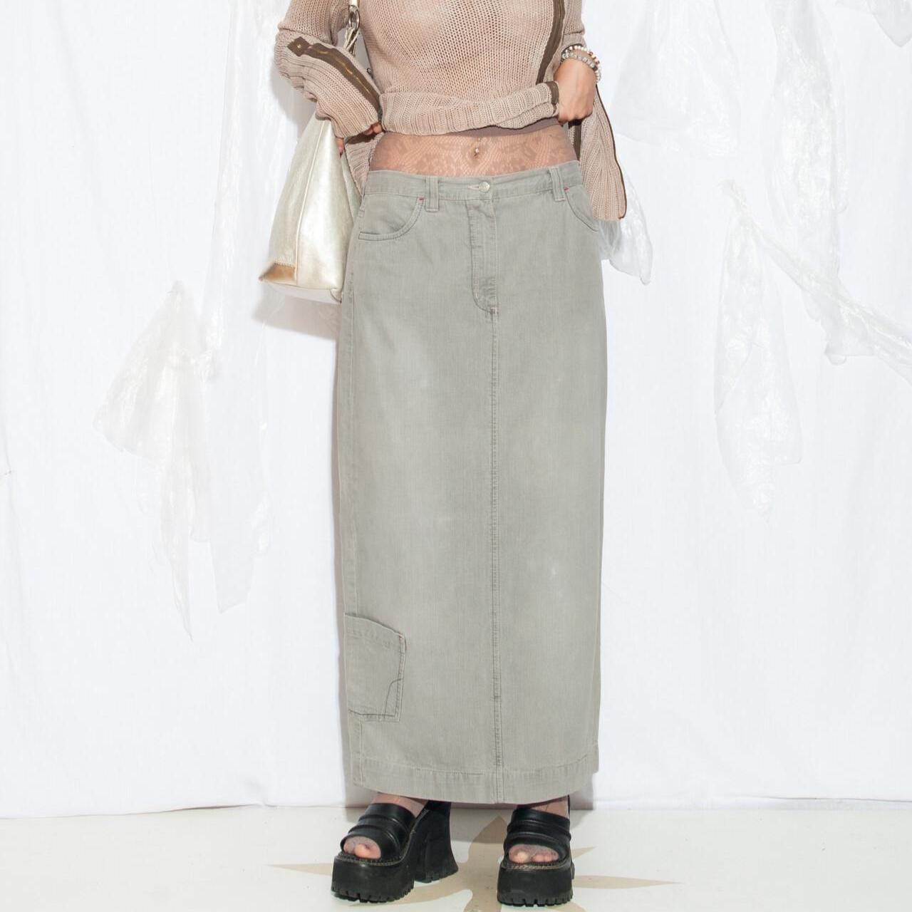 Vintage Y2K Denim Maxi Rock in Grau - 2000S Cyber Grunge Low Rise Cargo Hose Größe Xl von InterzoneVntg