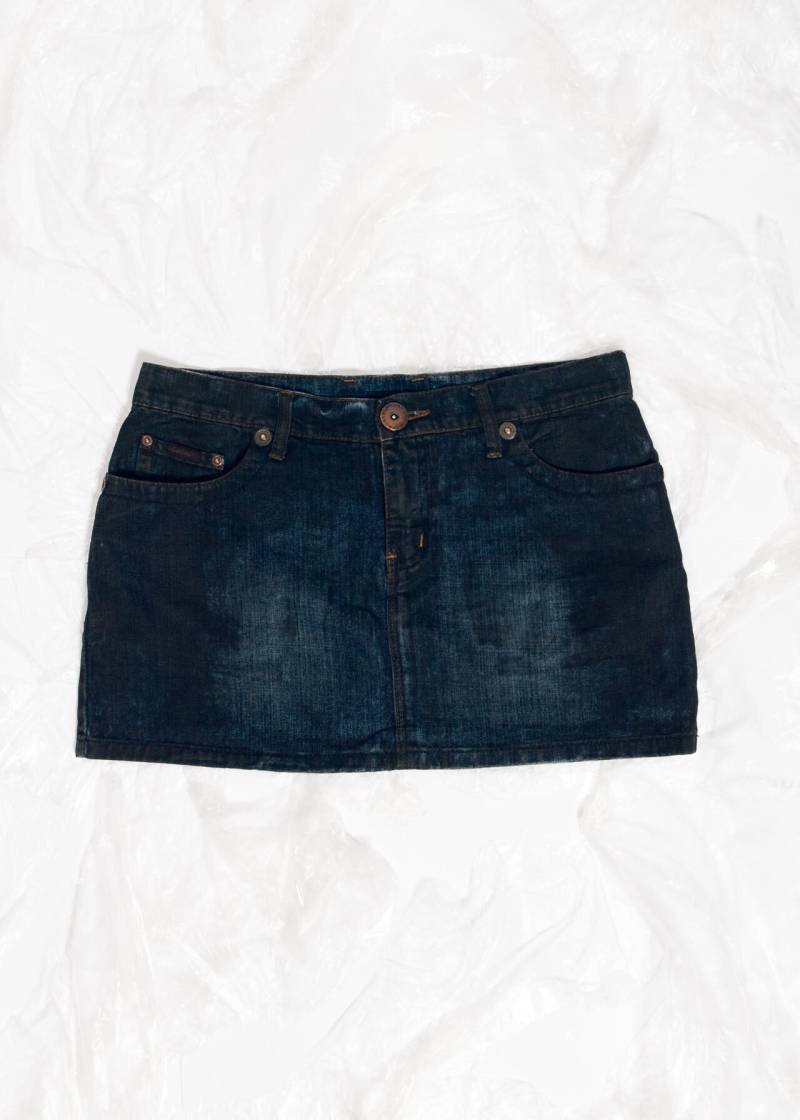 Vintage Y2K Denim Mini Rock in Blau Schwarz Handbemalt Grunge Mikrorock Größe L von InterzoneVntg