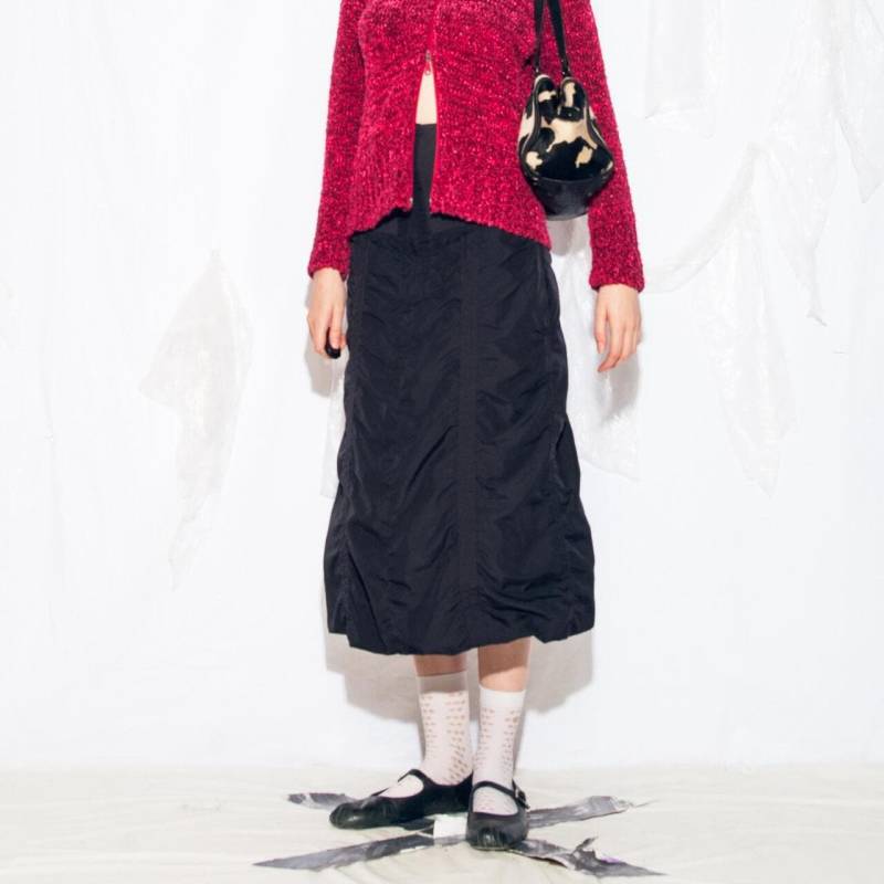 Vintage Y2K Fallschirm Maxi Rock in Schwarz - 2000S Bubble Style Langer Größe M von InterzoneVntg