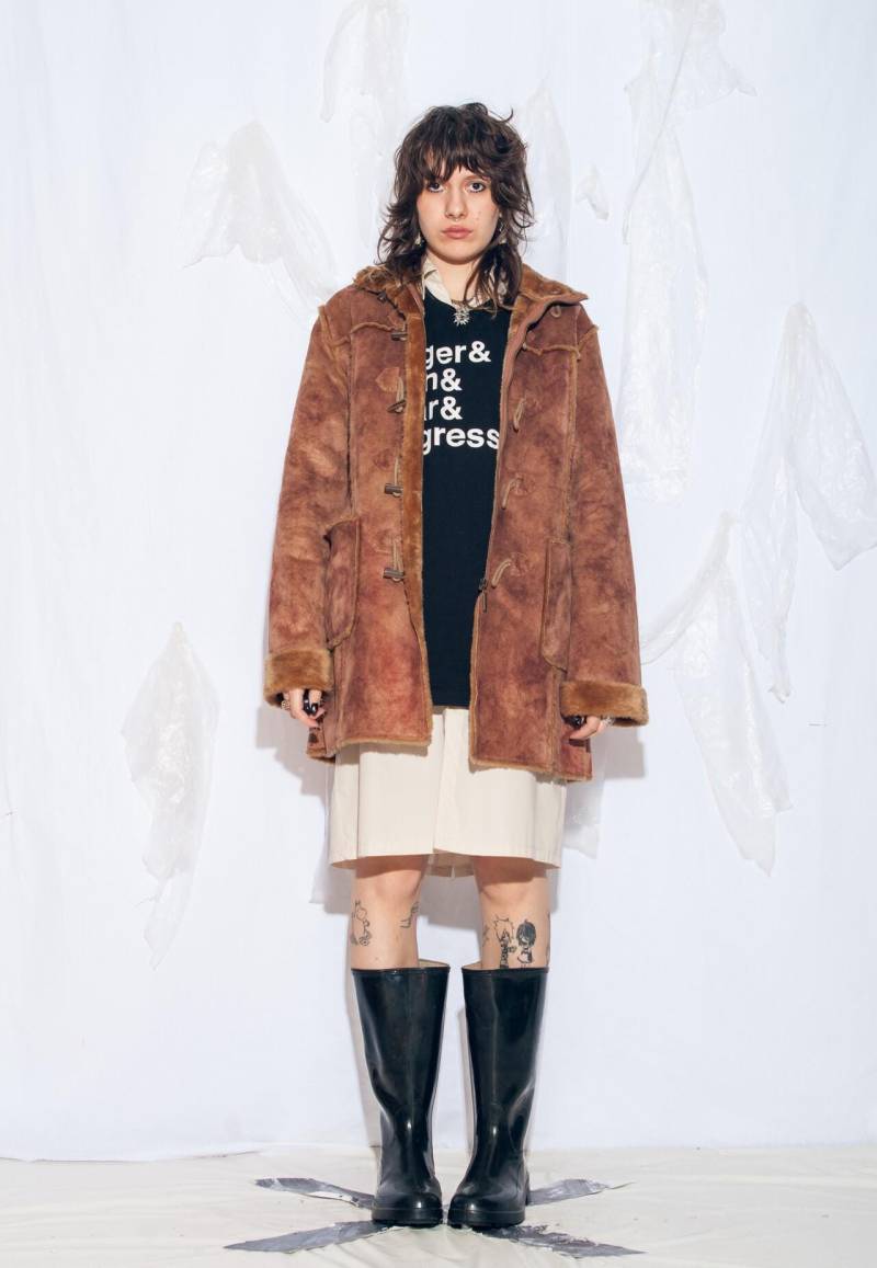 Vintage Y2K Faux Shearling Mantel in Braun - 2000Er Jahre Boho Whimsigoth Wildleder Winterjacke Penny Lane Style Size L von InterzoneVntg