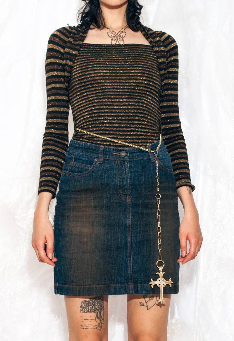 Vintage Y2K Fishbone Jeansrock in Mud Wash Blau Rock 2000S Style Gr. S von InterzoneVntg