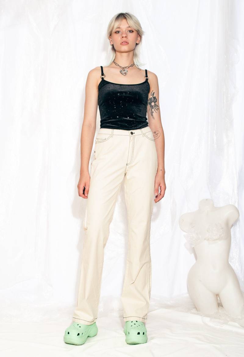 Vintage Y2K Flare Jeans in Off White 2000S Denim Hose Small von InterzoneVntg