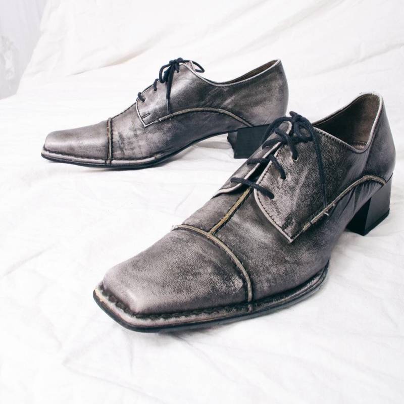 Vintage Y2K Gabor Schuhe in Schwarz Grau - 2000Er Jahre Echtleder Spitzen Grunge Style Accessoire Größe 4 37 von InterzoneVntg