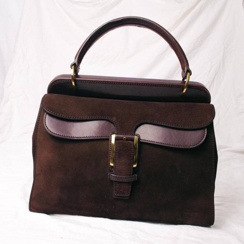 Vintage Y2K Gucci Tasche Aus Braunem Wildleder - 2000Er Jahre Designer Satchel Handtasche Luxustasche Mit Medaillon Und Schlüssel Made in Italy von InterzoneVntg