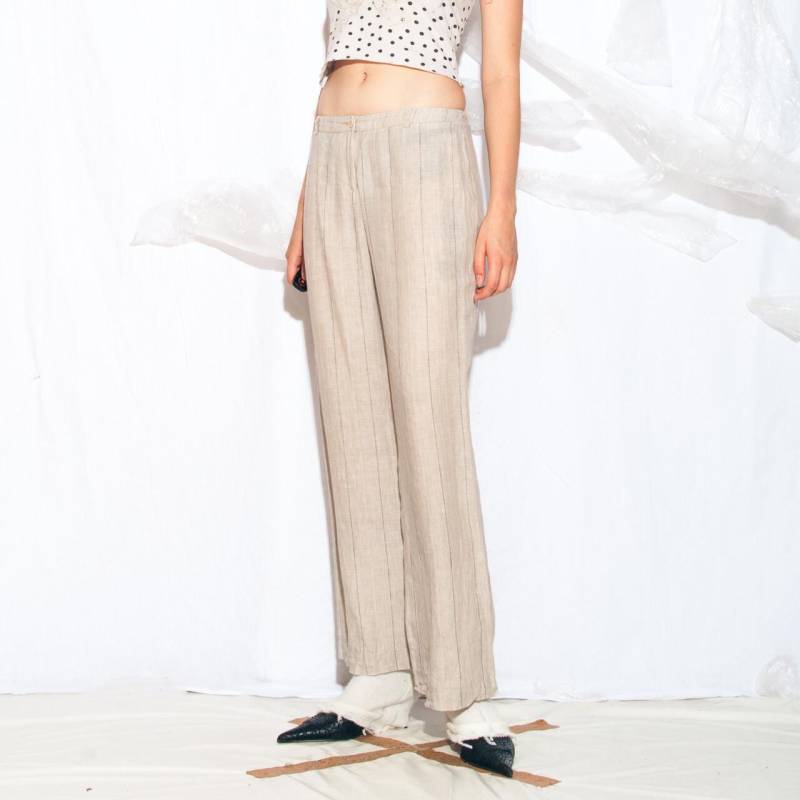 Vintage Y2K Hose Mit Weitem Bein in Beige - 2000S Leinen Schlaghose Größe S von InterzoneVntg