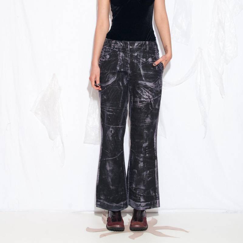 Vintage Y2K Hose Mit Weitem Bein in Lila Und Schwarz - Handbemalte Schlaghose 2000S Handbemalter Stil Größe L von InterzoneVntg