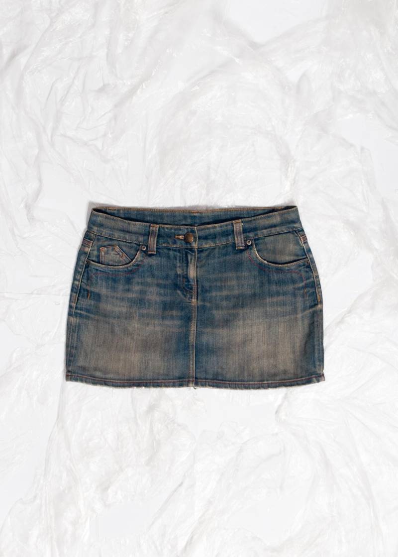 Vintage Y2K Jeans Rock in Mud Wash Blue - 2000S Overdyed Grunge Mini Size L von InterzoneVntg