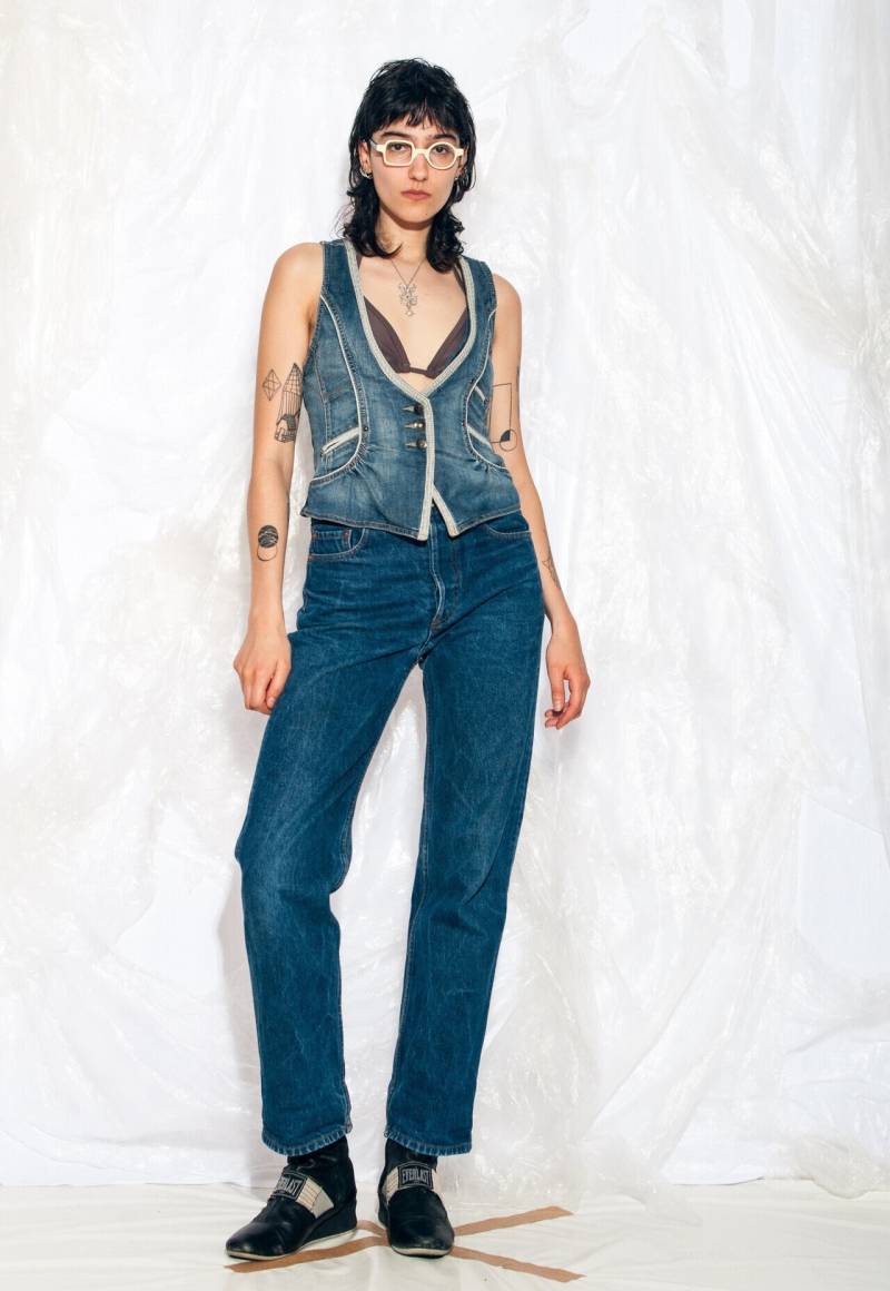 Vintage Y2K Jeans Weste in Blauen Style 2000Er Jahre Grunge Size S von InterzoneVntg