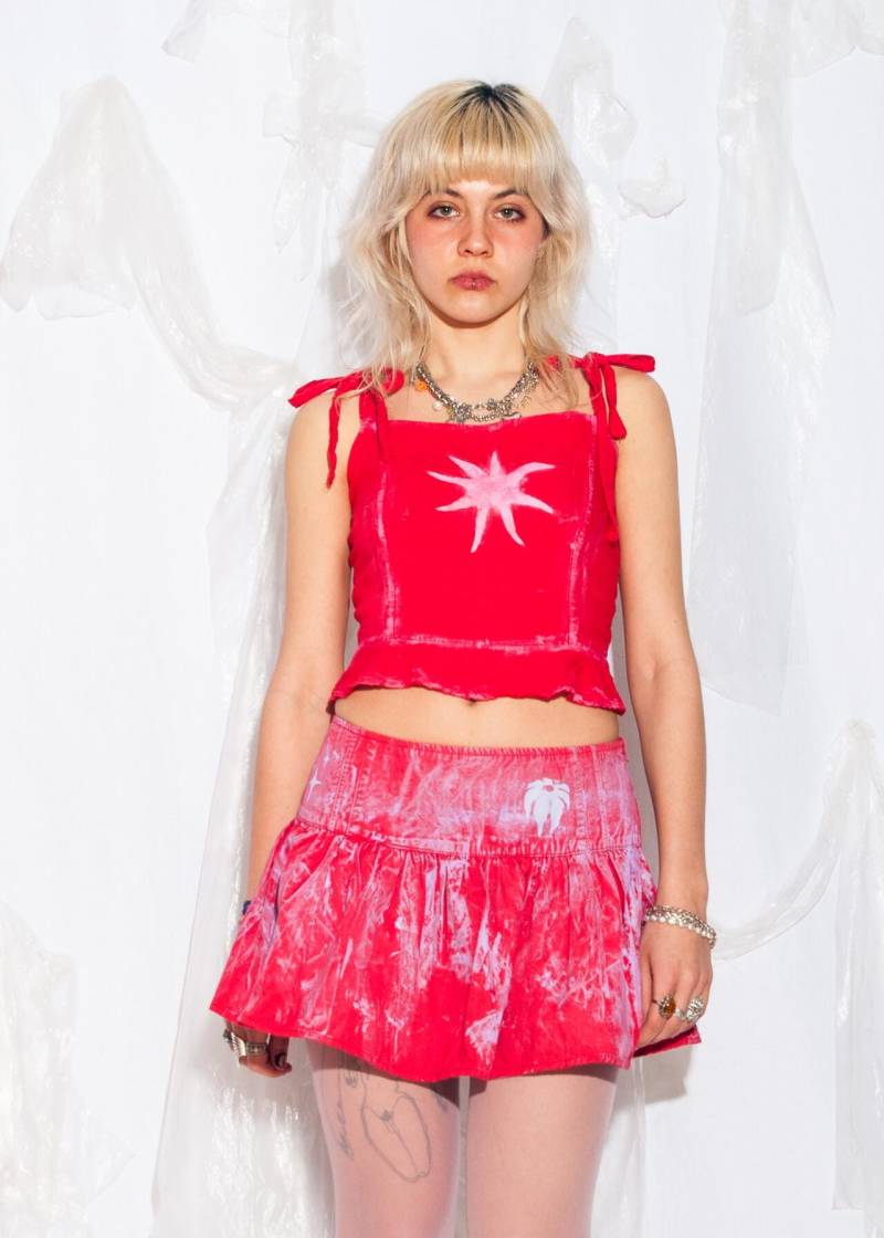 Vintage Y2K Korsett in Rot - Baumwolle Leinen 2000Er Jahre Handbemaltes Mittelalter Top Mit Größe S von InterzoneVntg