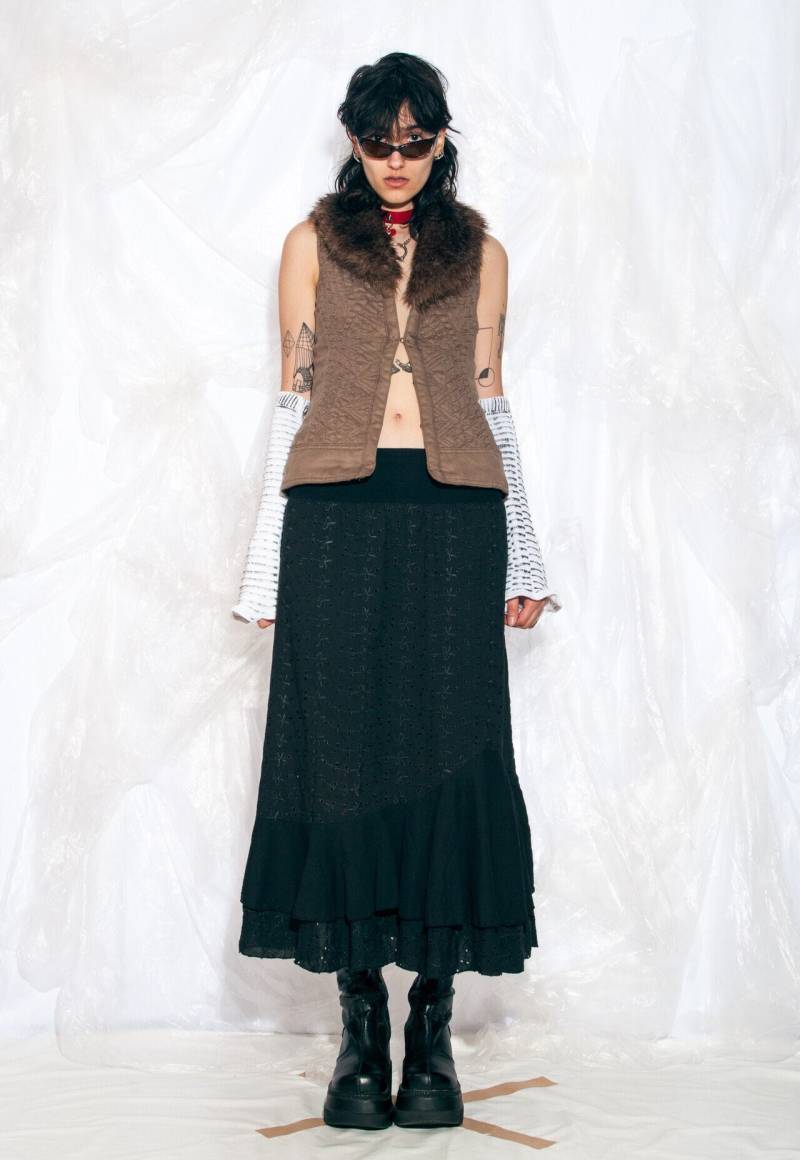 Vintage Y2K Kunstpelz Weste in Braun Whimsigoth Fairycore Grunge Gilet Small von InterzoneVntg