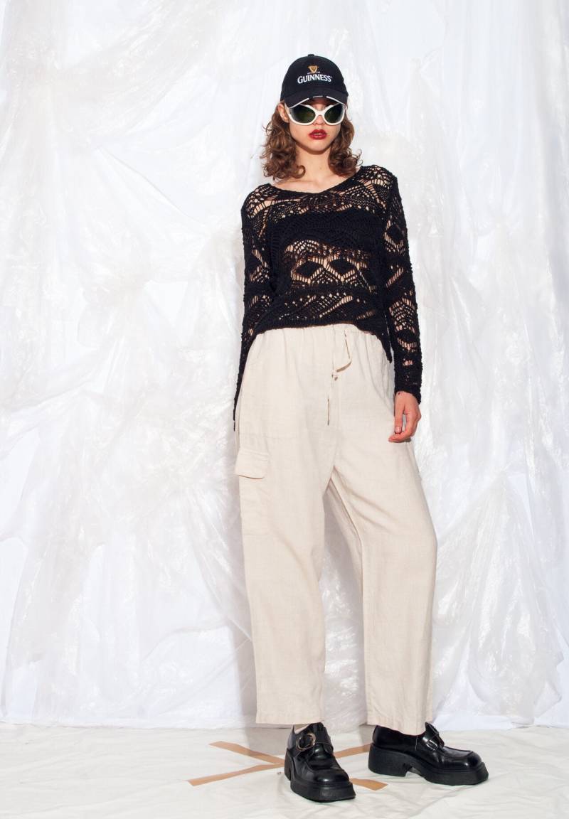 Vintage Y2K Lace Strickpullover in Schwarz Von Gina Ritzi 2000S Whimsigoth Grunge Medium von InterzoneVntg