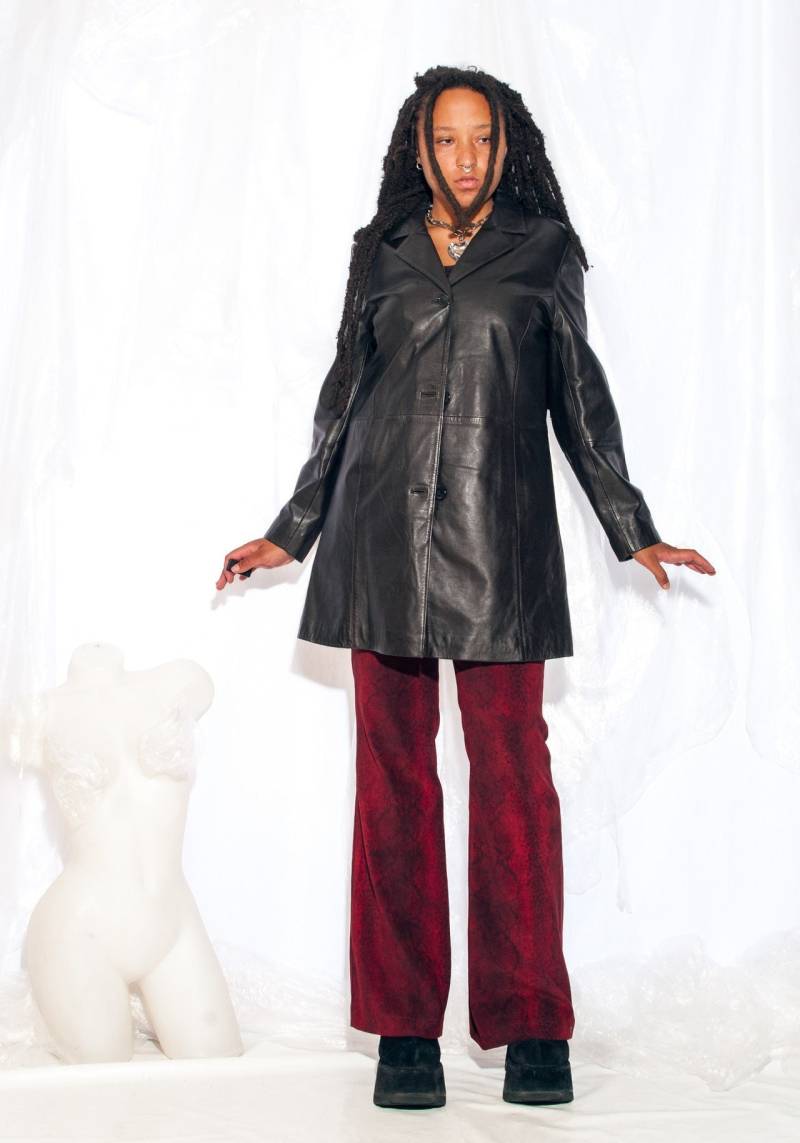 Vintage Y2K Leder Mantel in Dunkelbraun 2000Er 90Er Jahre Grunge Long Jacket Medium von InterzoneVntg