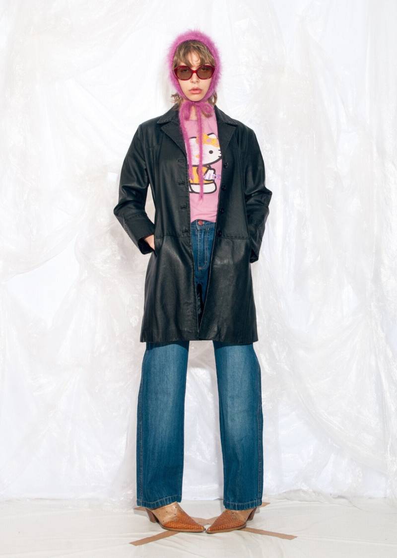 Vintage Y2K Leder Mantel in Schwarz Edgy Grunge Matrix Stlye Blazer Jacke Echtleder Medium von InterzoneVntg