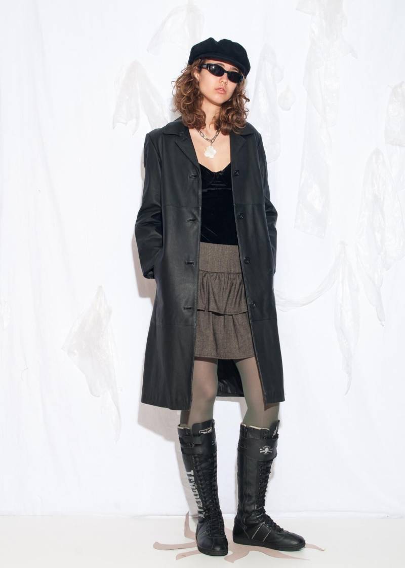Vintage Y2K Ledermantel in Schwarz - 2000S Matrix Style Oberbekleidung Edgy Chic Cyber Grunge Größe M von InterzoneVntg