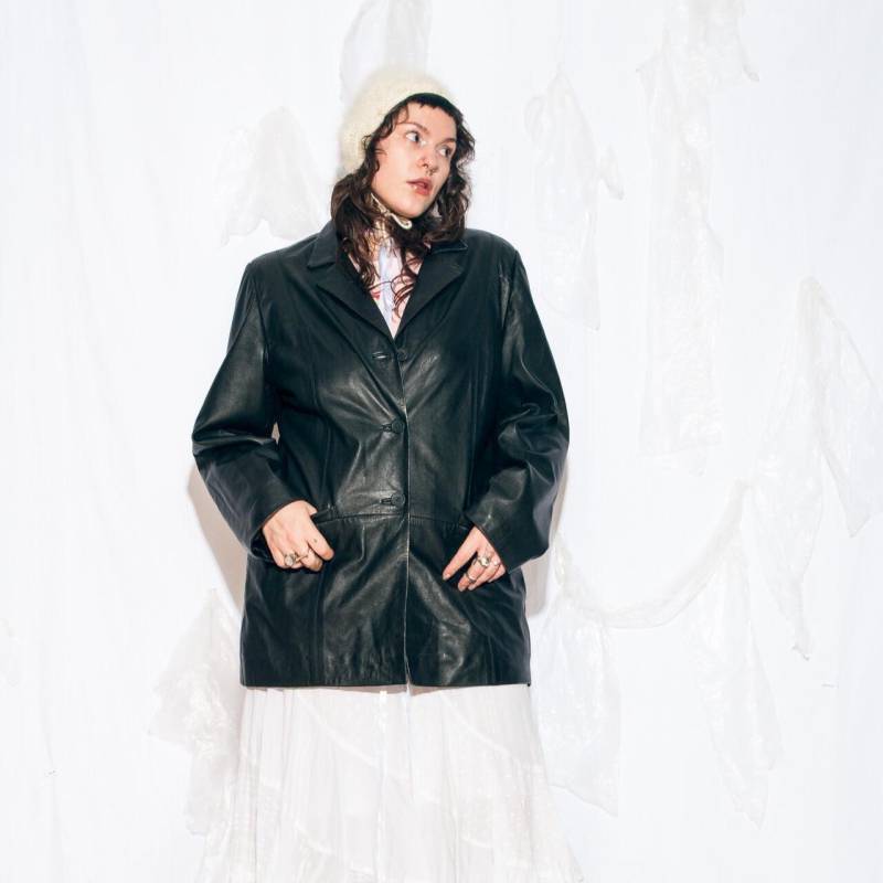 Vintage Y2K Ledermantel in Schwarz - 2000S Matrix-style Blazer Jacke Size Xxl von InterzoneVntg