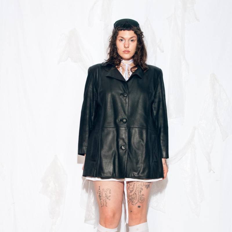 Vintage Y2K Ledermantel in Schwarz - 2000S Matrix-style Grunge Blazer Size Xxxl von InterzoneVntg