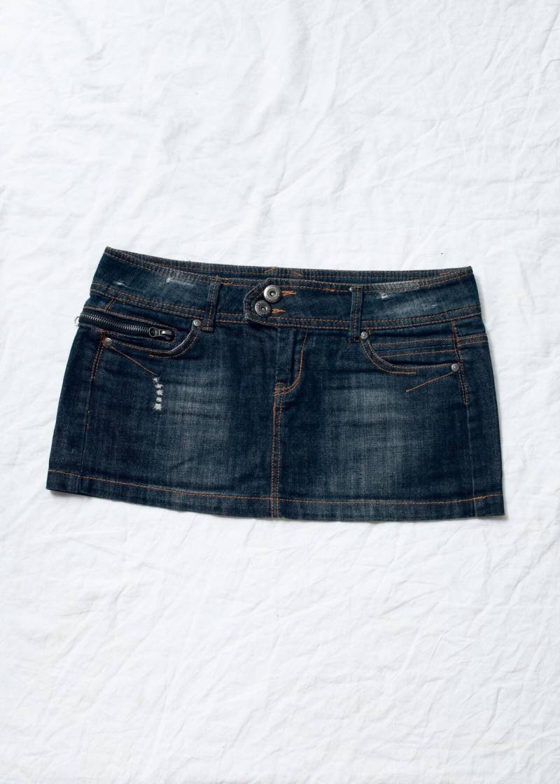 Vintage Y2K Madonna Mikro Rock Aus Blauem Denim - 2000Er Jahre Low Rise Stonewashed Mini Grunge Style Größe M von InterzoneVntg