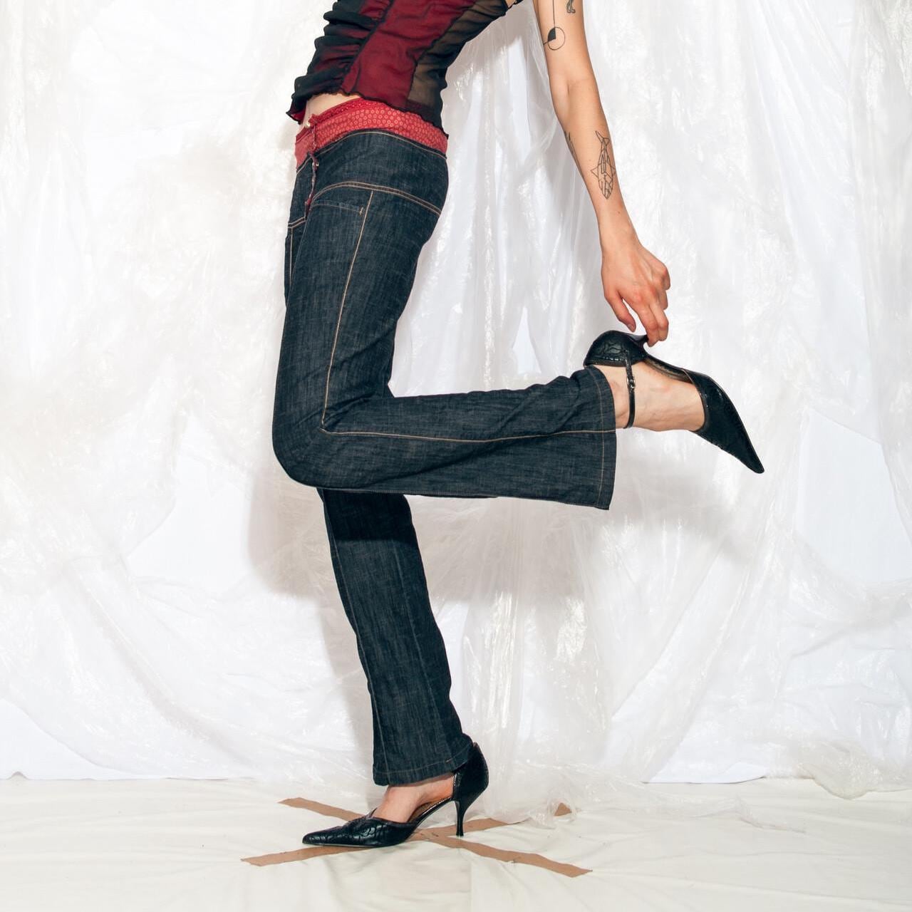 Vintage Y2K Marithe Francois Girbaud Flare Jeans in Blau 2000S Low Waist Mfg Made Italy Flares Größe M von InterzoneVntg