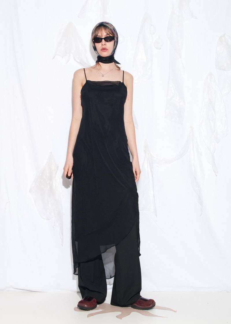 Vintage Y2K Maxi Kleid in Schwarz - 2000Er Jahre Whimsigoth Slip Abendkleid Für Abschlussball Anlasskleidung Größe M von InterzoneVntg