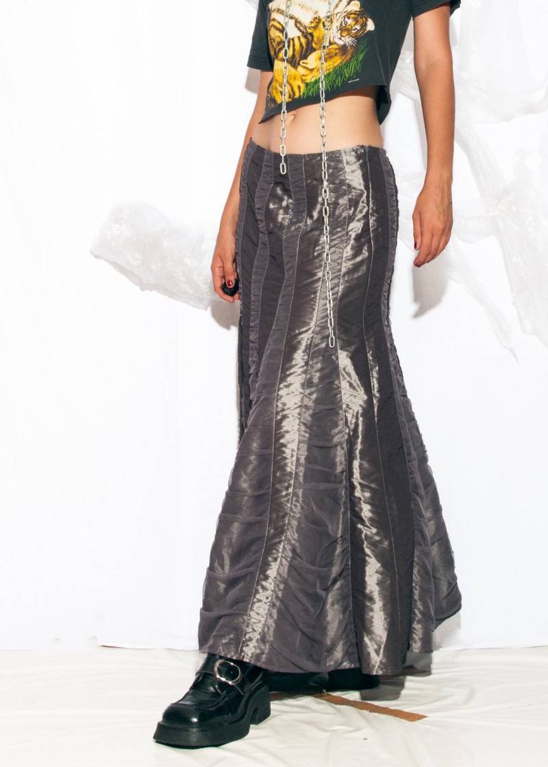 Vintage Y2K Maxi Rock in Grau Und Silber - 2000Er Jahre Whimsigoth Abendkleid Größe L von InterzoneVntg
