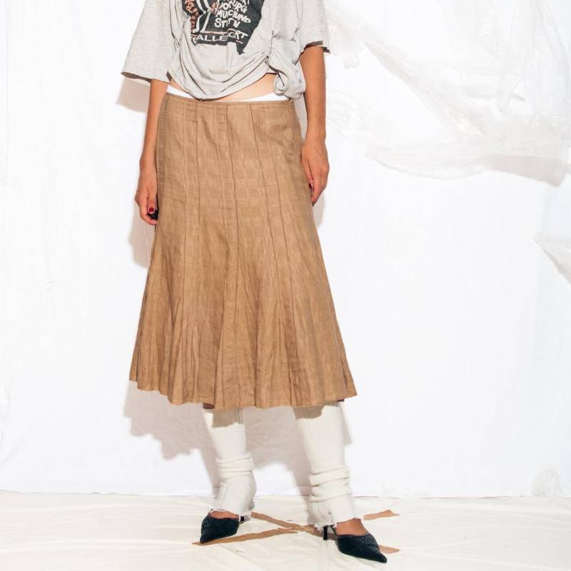 Vintage Y2K Midi Rock Aus Braunen Leinen - 2000Er Jahre Langer Im Boho Chic Whimsigoth Stil Size L von InterzoneVntg