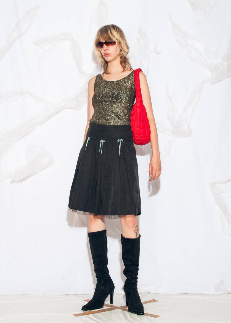 Vintage Y2K Midi Rock Aus Tüll in Schwarz Mit Schleifen 2000S Whimsigoth von InterzoneVntg