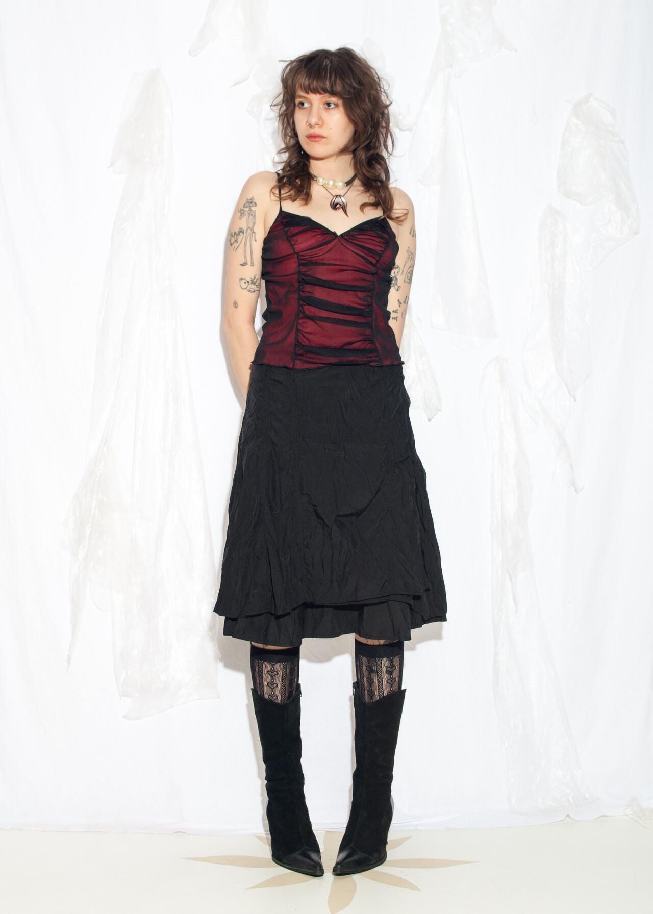 Vintage Y2K Midi Rock in Schwarz - 2000Er Whimsigoth Low Rise Layered Fashion Size L Vintage Y2K Midi Rock in Schwarz - 2000Er Whimsigoth Low Rise Layered Fashion Size L von InterzoneVntg