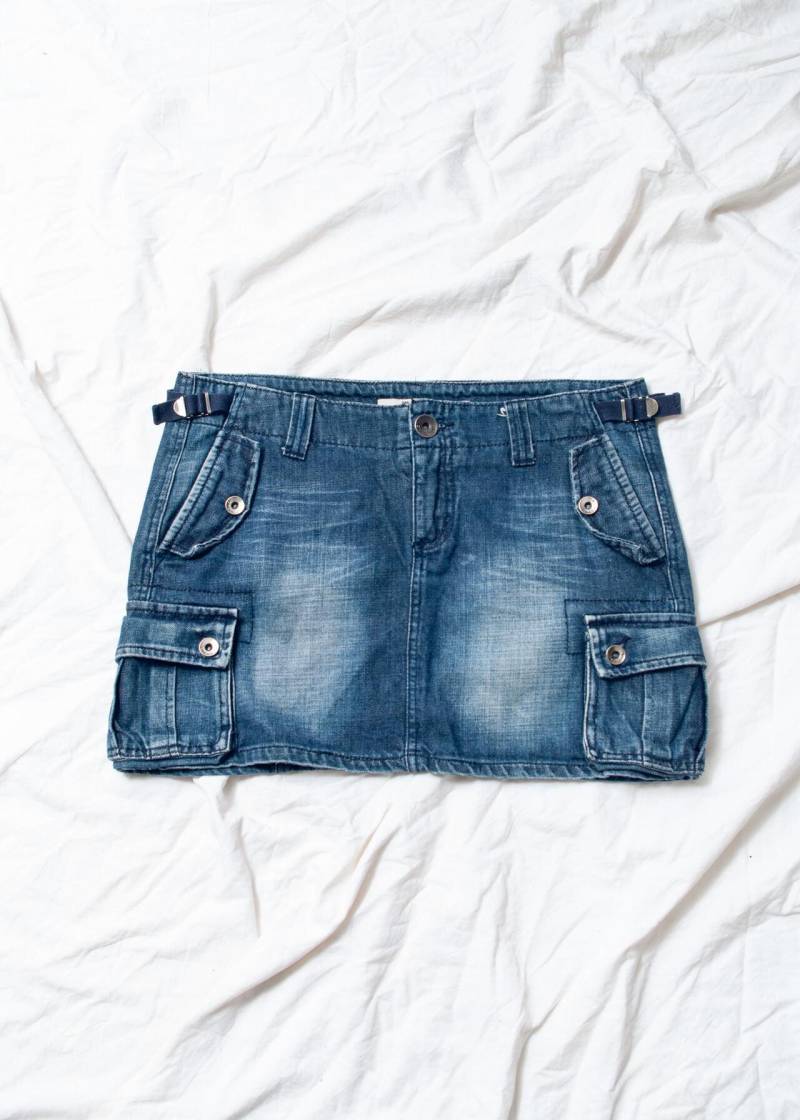 Vintage Y2K Mini Rock Aus Blauem Denim - 2000Er Jahre Low Rise Cargo Micro Cyber Grunge Style Größe L von InterzoneVntg
