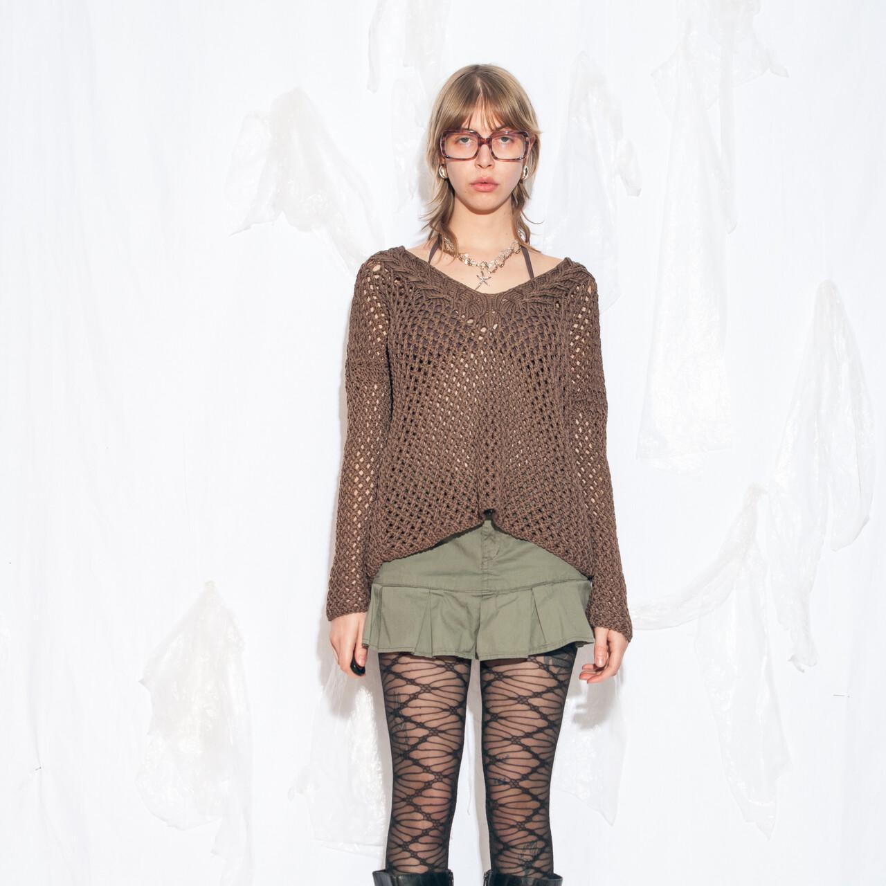 Vintage Y2K Netzstrickpullover in Brauner Baumwolle - 2000S Fairycore Grunge Oversized Sweater Whimsigoth Style Vintage Y2K Netzstrickpullover in Brauner Baumwolle - 2000S Fairycore Grunge Oversized Sweater Whimsigoth Style von InterzoneVntg