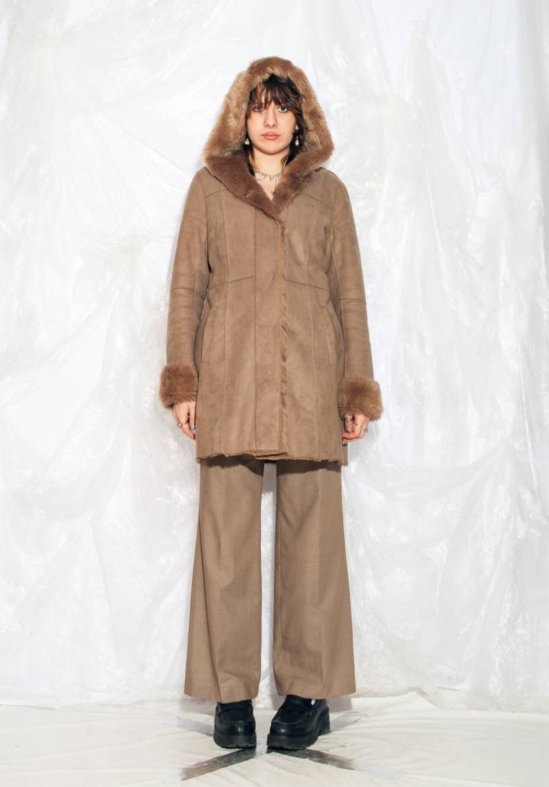 Vintage Y2K Penny Lane Mantel in Braun Faux Shearling 2000Er Jahre Kunstpelz Kapuze Winterjacke Whimsigoth Fairycore Grunge Medium Large von InterzoneVntg