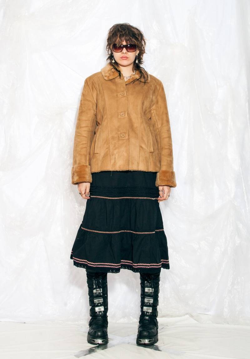 Vintage Y2K Penny Lane Mantel in Braun Faux Shearling 2000Er Jahre Whimsigoth Grunge Kunstleder Jacke Large von InterzoneVntg